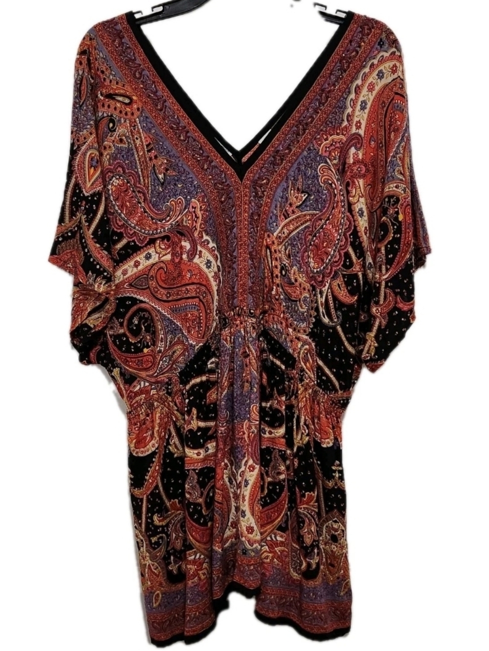 Charming Charlie Women's XL Boho Sequin Short Sleeve Tunic Paisly Floral Boho
